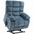 Oversized Power Lift Recliner Chair for Elderly, Dual Motor Lay Flat Recliner Big Chair with Massage and Heating, Chenille Electric Recliner Chairs for Living Room, Medium-Firm, Blue