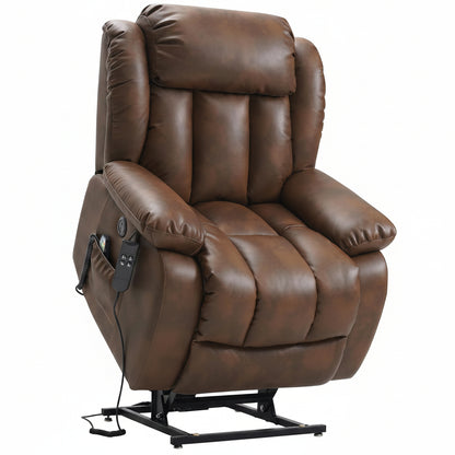 Dual Motor Power Lift Recliner Chair for Elderly, Infinite Position Lay Flat Lift Chair with Massage and Heat, USB Ports, Leather (Ochre)