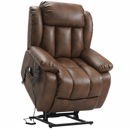 Dual Motor Power Lift Recliner Chair for Elderly, Infinite Position Lay Flat Lift Chair with Massage and Heat, USB Ports, Leather (Ochre)