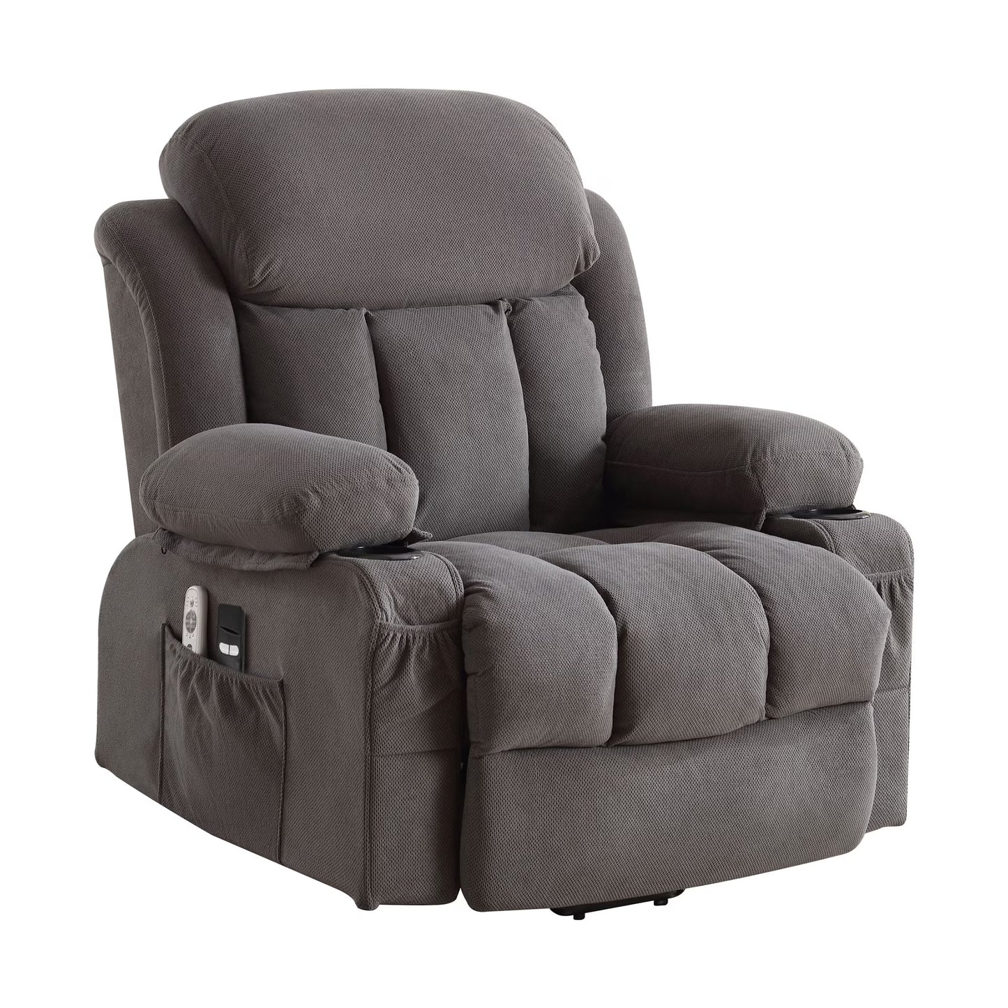 Lift Chair for Elderly, Power Lift Recliner Chair with Heat and Massage, 24.5" Oversized Massage Recliner for Living Room with Remote Control, Cup Holders, Easy Stand, 350Lbs Capacity, Gray