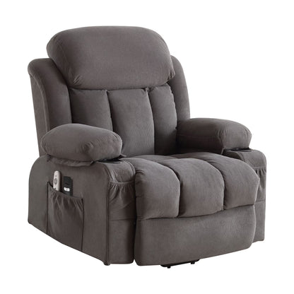 Lift Chair for Elderly, Power Lift Recliner Chair with Heat and Massage, 24.5" Oversized Massage Recliner for Living Room with Remote Control, Cup Holders, Easy Stand, 350Lbs Capacity, Gray