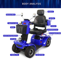 Secure Foldable 4-Wheel Mobility Scooter with Charger & USB Ports, Blue, 350 Lb Limit