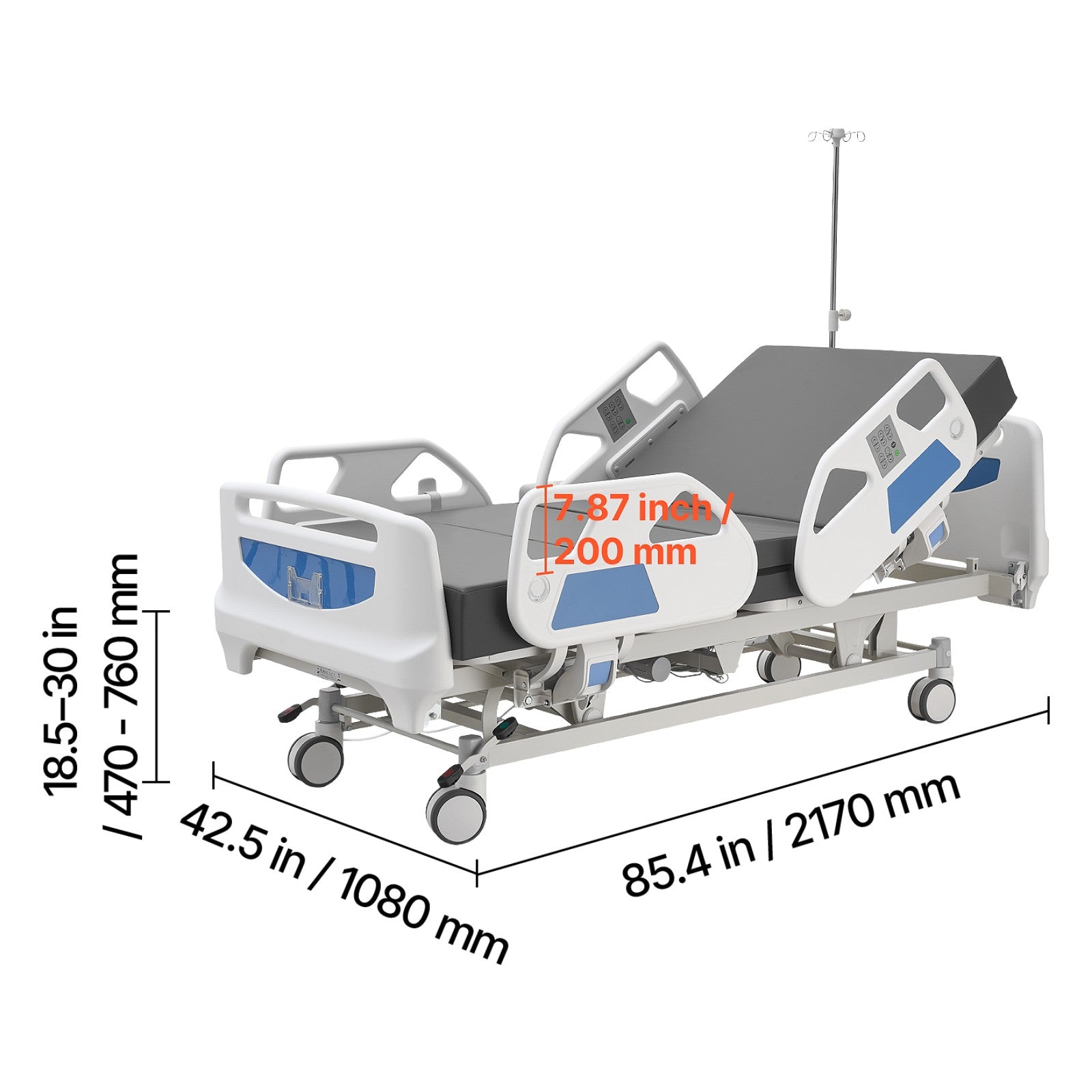 Uimoso Electric Hospital Bed with 5 Adjustable Functions and Cardiac Chair CPR