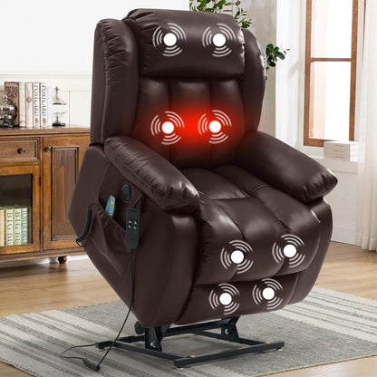 Dual Motor Power Lift Recliner Chair for Elderly, Infinite Position Lay Flat Lift Chair with Massage and Heat, USB Ports, Leather (Brown)