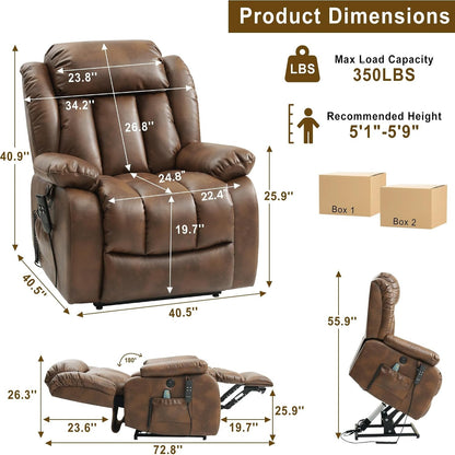 Dual Motor Power Lift Recliner Chair for Elderly, Infinite Position Lay Flat Lift Chair with Massage and Heat, USB Ports, Leather (Ochre)