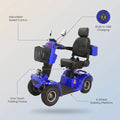 Secure Foldable 4-Wheel Mobility Scooter with Charger & USB Ports, Blue, 350 Lb Limit