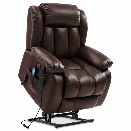 Dual Motor Power Lift Recliner Chair for Elderly, Infinite Position Lay Flat Lift Chair with Massage and Heat, USB Ports, Leather (Brown)