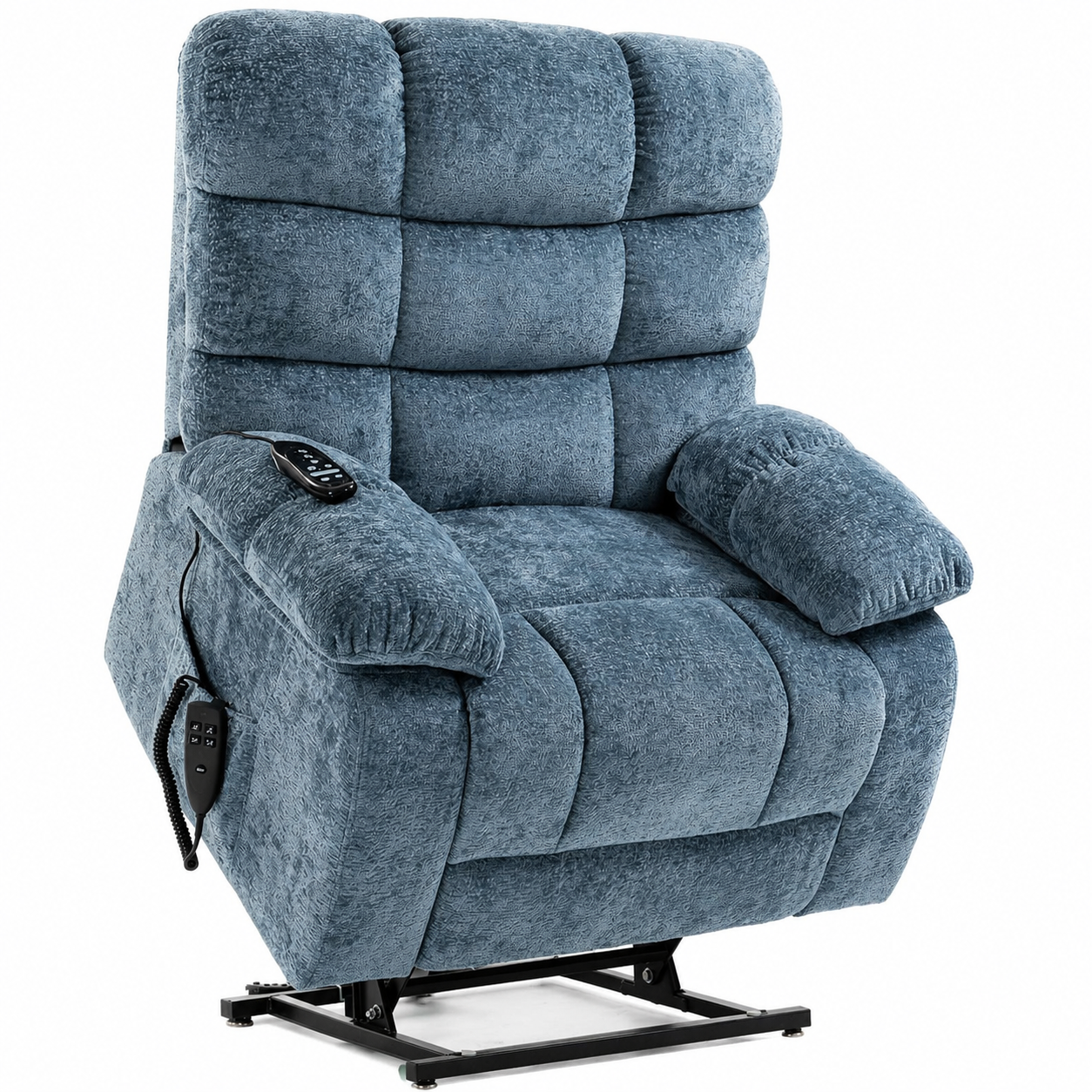 Oversized Power Lift Recliner Chair for Elderly, Dual Motor Lay Flat Recliner Big Chair with Massage and Heating, Chenille Electric Recliner Chairs for Living Room, Medium-Firm, Blue