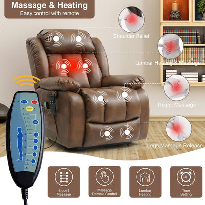 Dual Motor Power Lift Recliner Chair for Elderly, Infinite Position Lay Flat Lift Chair with Massage and Heat, USB Ports, Leather (Ochre)