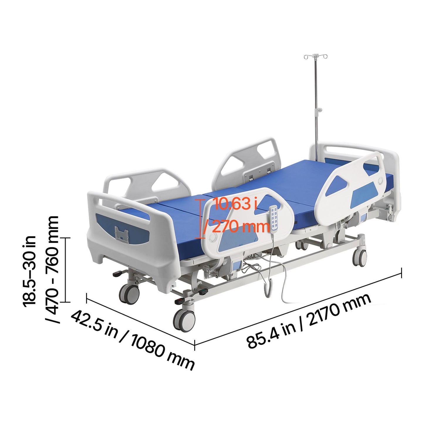 Uimoso Electric Hospital Bed with 5 Adjustable Functions and Locking System