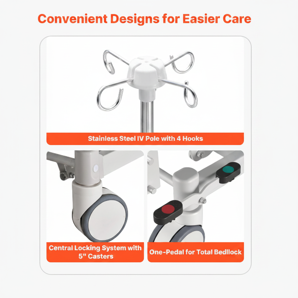 Uimoso Electric Hospital Bed with 5 Adjustable Functions and Locking System