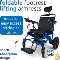 Folding Ultra Lightweight Electric Power Wheelchair, Air Travel Allowed, Heavy Duty, Mobility Motorized, Portable Power Wheelchair (20" Seat Width) (Blue)