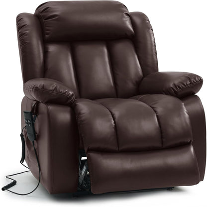 Dual Motor Power Lift Recliner Chair for Elderly, Infinite Position Lay Flat Lift Chair with Massage and Heat, USB Ports, Leather (Brown)