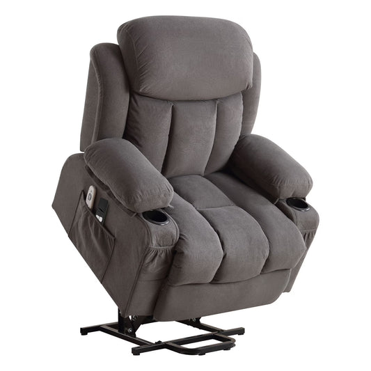 Lift Chair for Elderly, Power Lift Recliner Chair with Heat and Massage, 24.5" Oversized Massage Recliner for Living Room with Remote Control, Cup Holders, Easy Stand, 350Lbs Capacity, Gray