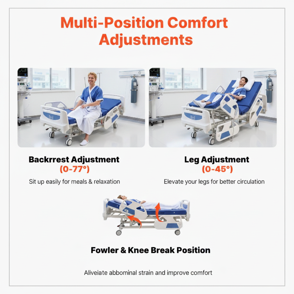 Uimoso Electric Hospital Bed with 5 Adjustable Functions and Locking System