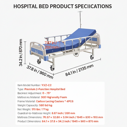 Uimoso Electric Adjustable Hospital Bed with Mattress, 2 Functional Modes